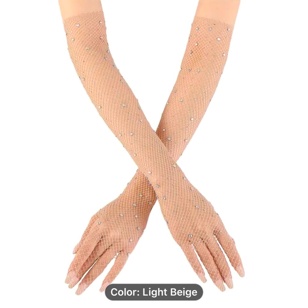 Elegant Long Lace Gloves with Rhinestones